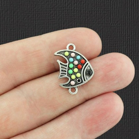 4 Rainbow Seed Bead Tropical Fish Connector Antique Silver Tone Charms - SC2445