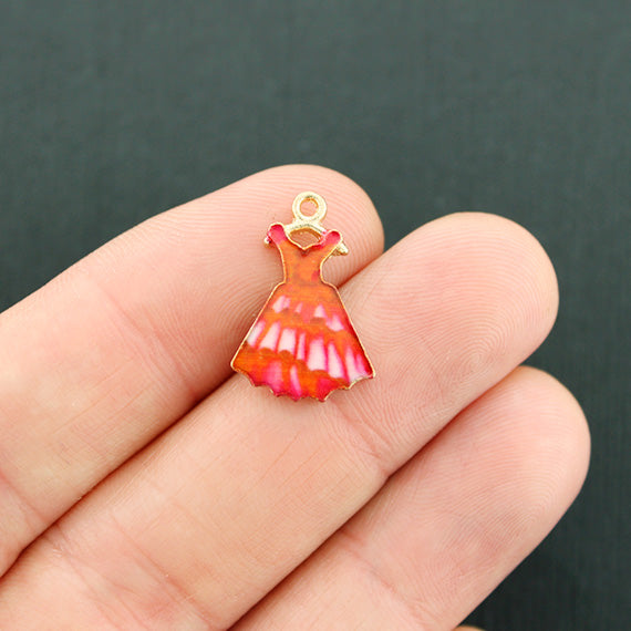 4 breloques en émail doré robe rouge - E728