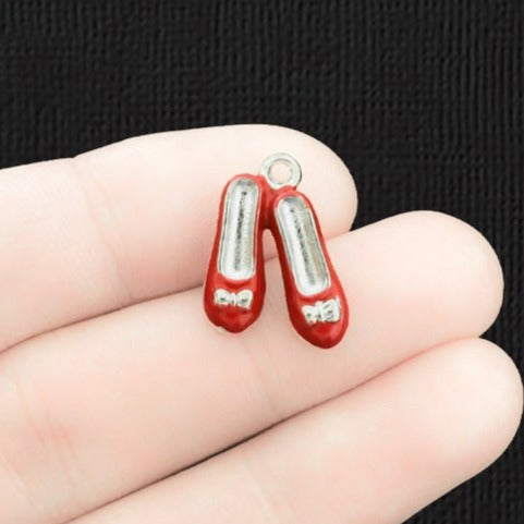 4 Red Shoe Silver Tone Enamel Charms - E102