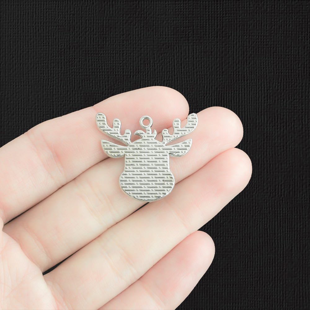 4 breloques en émail argenté renne - E1364