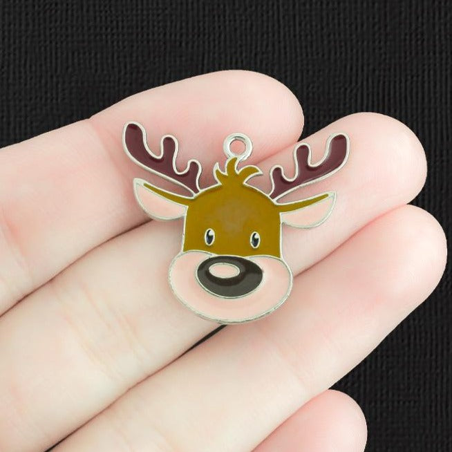 4 breloques en émail argenté renne - E1364