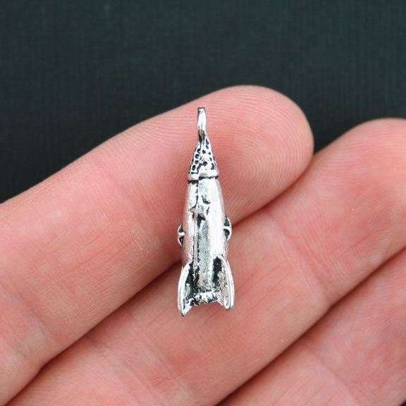 4 Rocket Ship Antique Silver Tone Charms 3D - SC606