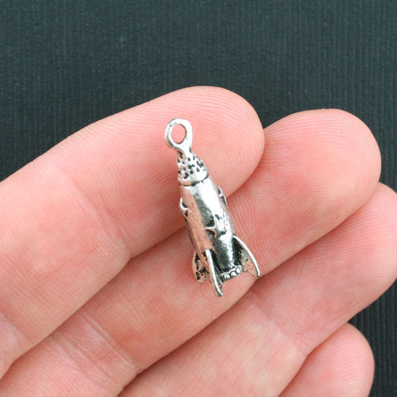 4 Rocket Ship Antique Silver Tone Charms 3D - SC606