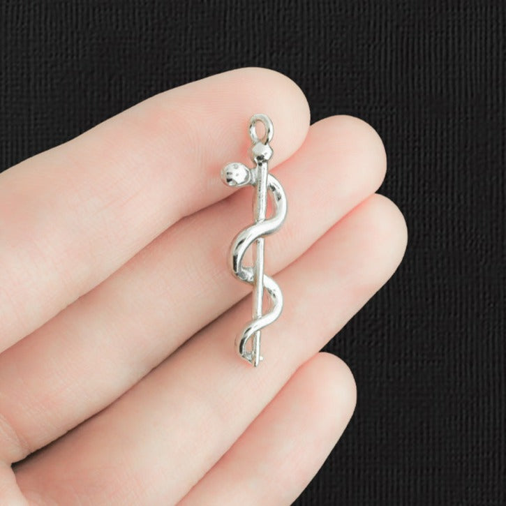 4 Rod of Asclepius Silver Tone Charms 3D - SC171