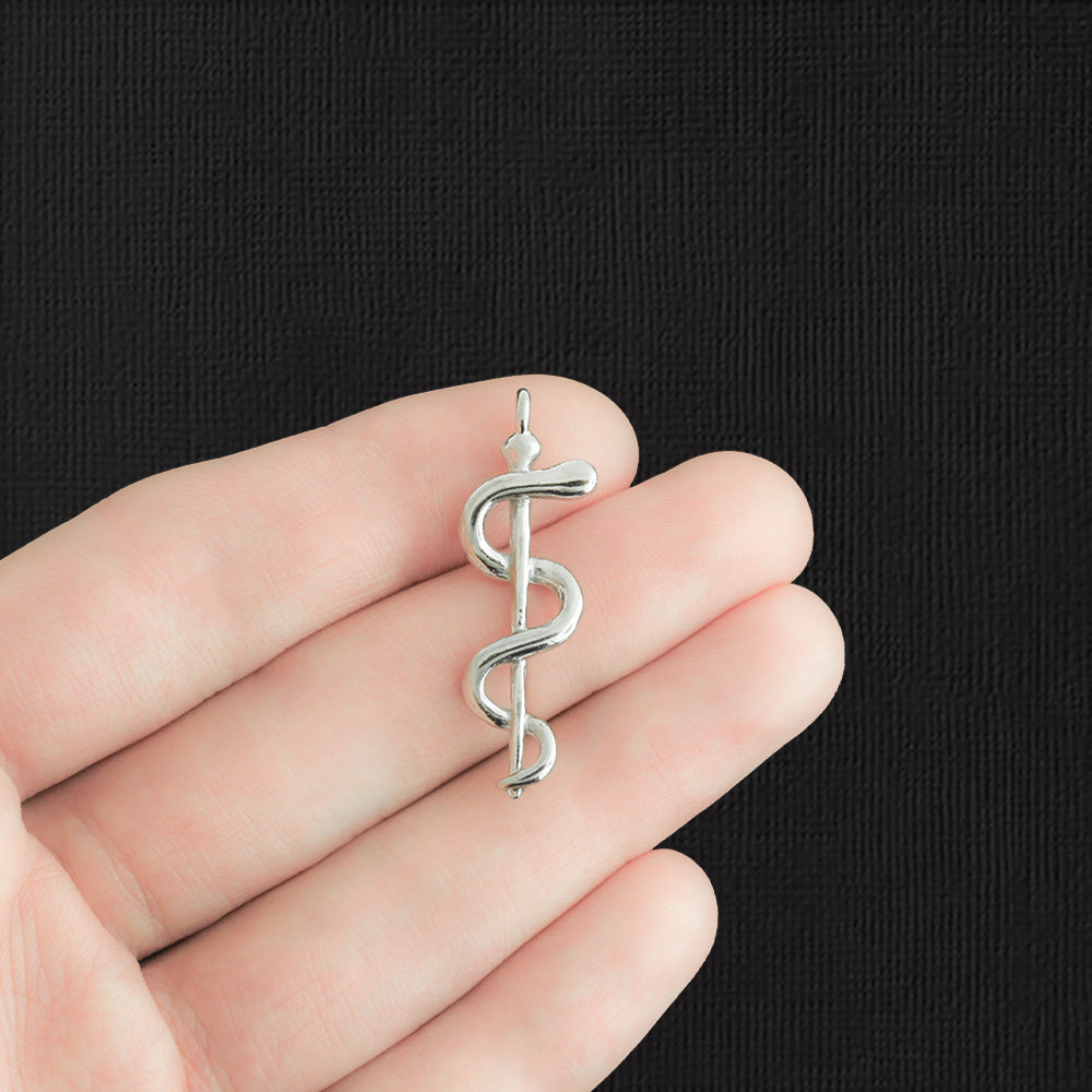 4 Rod of Asclepius Silver Tone Charms 3D - SC171