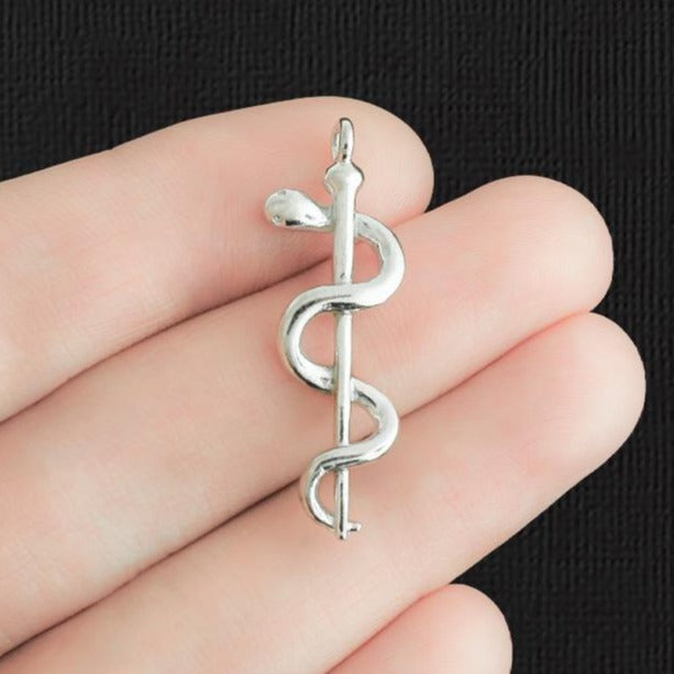 4 Rod of Asclepius Silver Tone Charms 3D - SC171