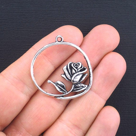 4 Rose Antique Silver Tone Charms - SC931