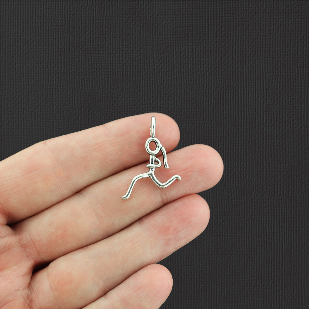 4 Running Girl Antique Silver Tone Charms 2 Sided - SC2202