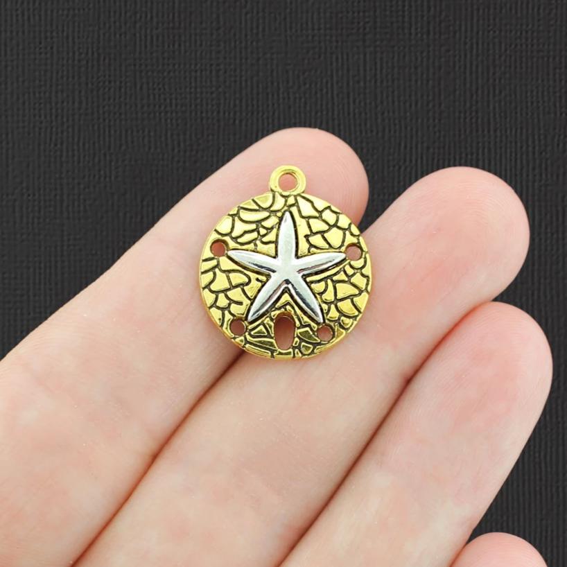 4 Sand Dollar Antique Gold and Silver Tone Charms 2 faces - GC1408