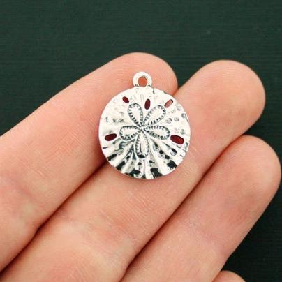 4 Sand Dollar Antique Silver Tone Charms - SC6699