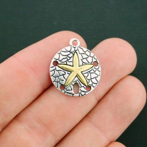 4 Sand Dollar Antique Silver and Gold Tone Charms - SC6477