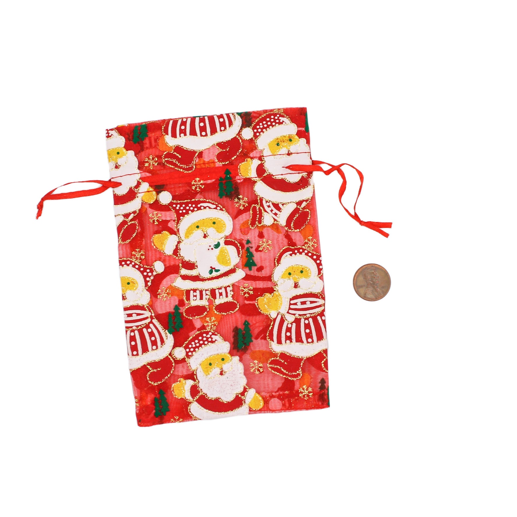 4 Sacs à Cordon Organza Père Noël 15cm x 10cm - TL181