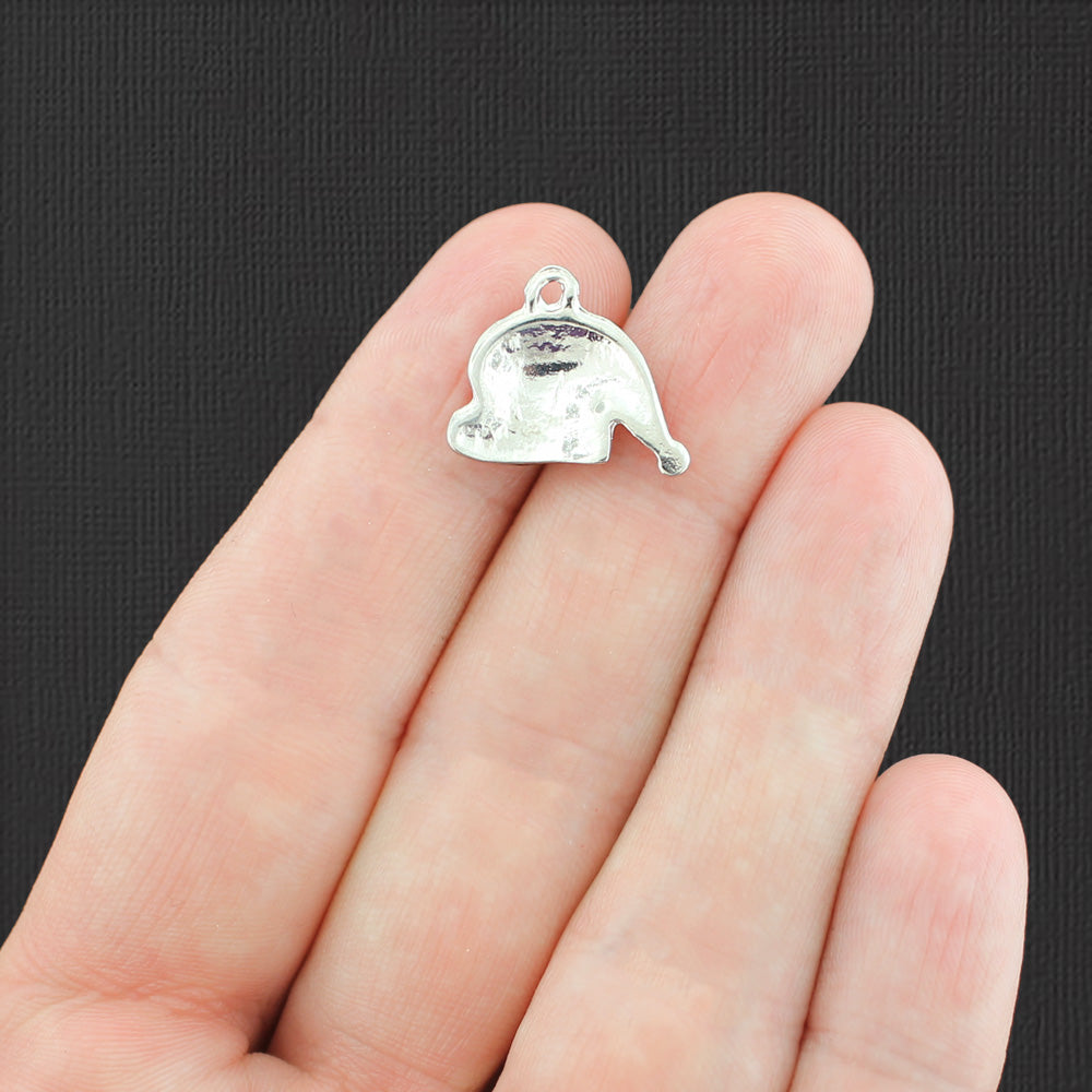 4 breloques en émail ton argent bonnet de Noel - E813