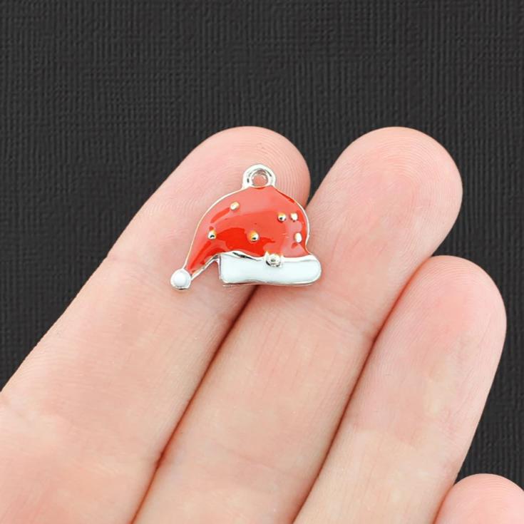4 breloques en émail ton argent bonnet de Noel - E813