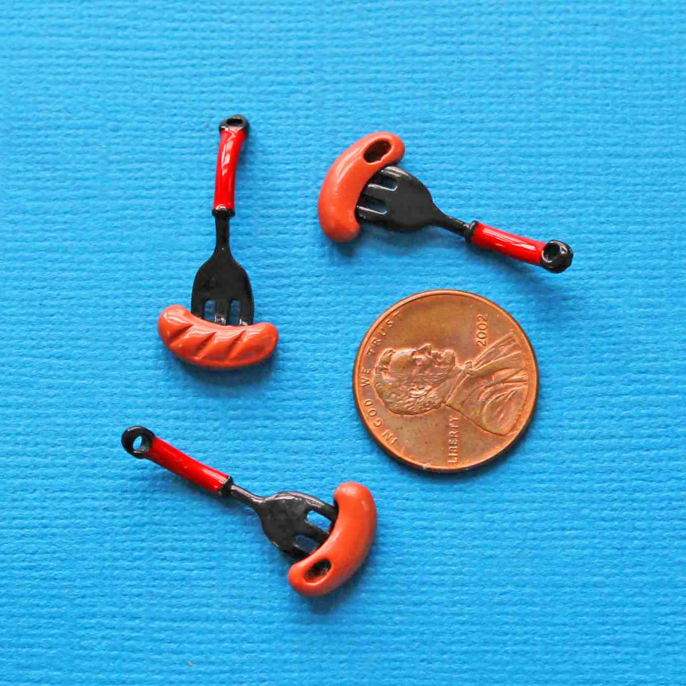 4 Sausage Fork Enamel Charms 3D - E276
