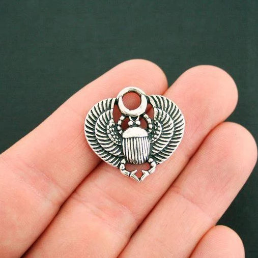 4 Scarab Beetle Connector Charms Antique Silver Tone - SC626
