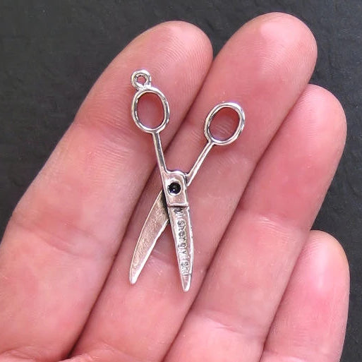 4 Scissor Antique Silver Tone Charms - SC422