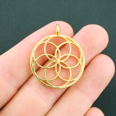 4 Seed of Life Antique Gold Tone Charms 2 Sided - GC787