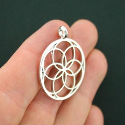 4 Seed of Life Antique Silver Tone Charms 2 Sided - SC5593