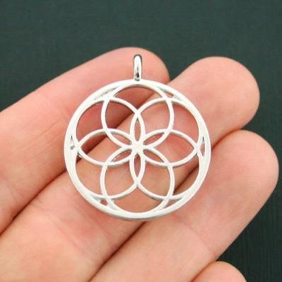 4 Seed of Life Antique Silver Tone Charms 2 Sided - SC5593