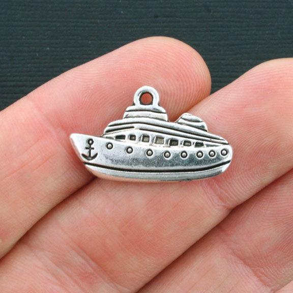 4 Ship Antique Silver Tone Charms 2 Sided - SC4052