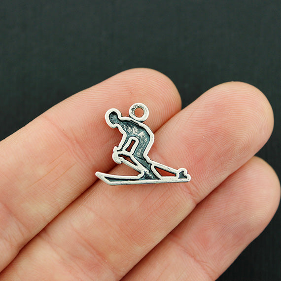 4 Ski Antique Silver Tone Charms - SC2158