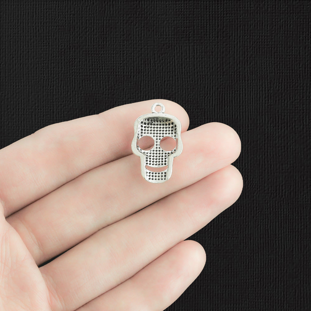 4 Skull Antique Silver Tone Charms - SC2157