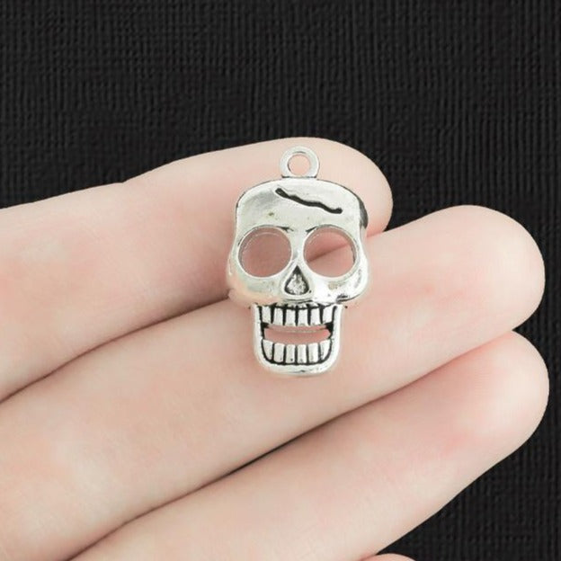 4 Skull Antique Silver Tone Charms - SC2157