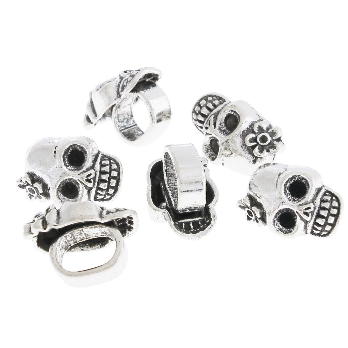 4 Skull Antique Silver Tone Charms - SC693