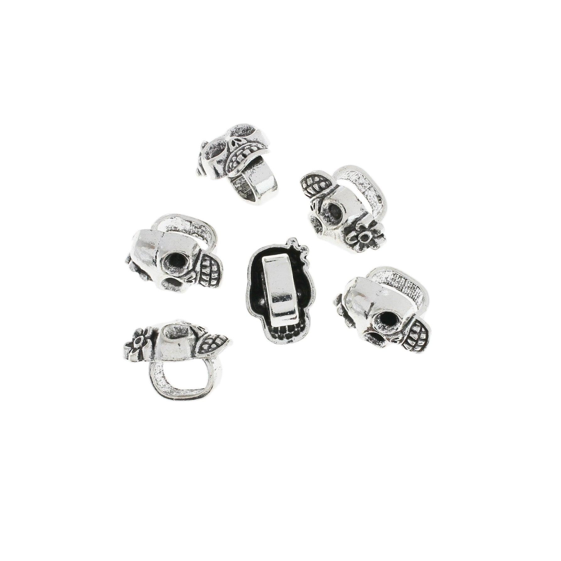 4 Skull Antique Silver Tone Charms - SC693