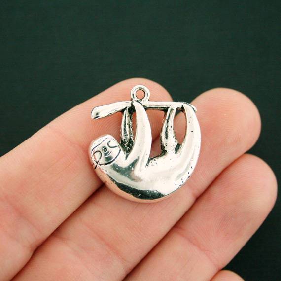4 Sloth Antique Silver Tone Charms - SC7533