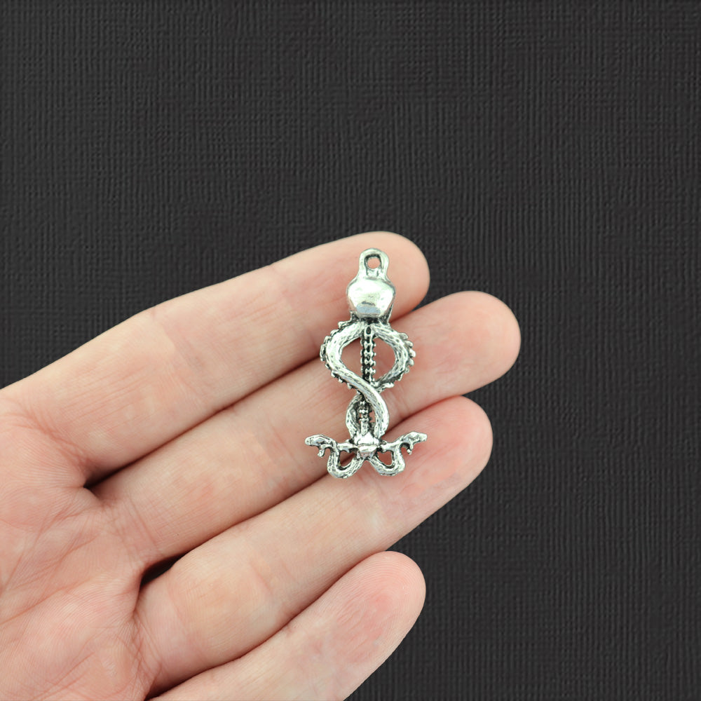 4 Snakes Skull Antique Silver Tone Charms - SC5383