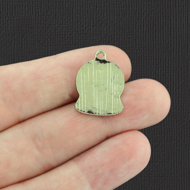 4 Snow Globe Gold Tone Enamel Charms With Inset Rhinestones - E958