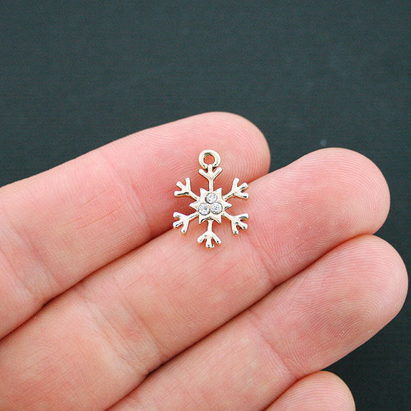 4 Snowflake Gold Tone Charms With Rhinestones - GC503
