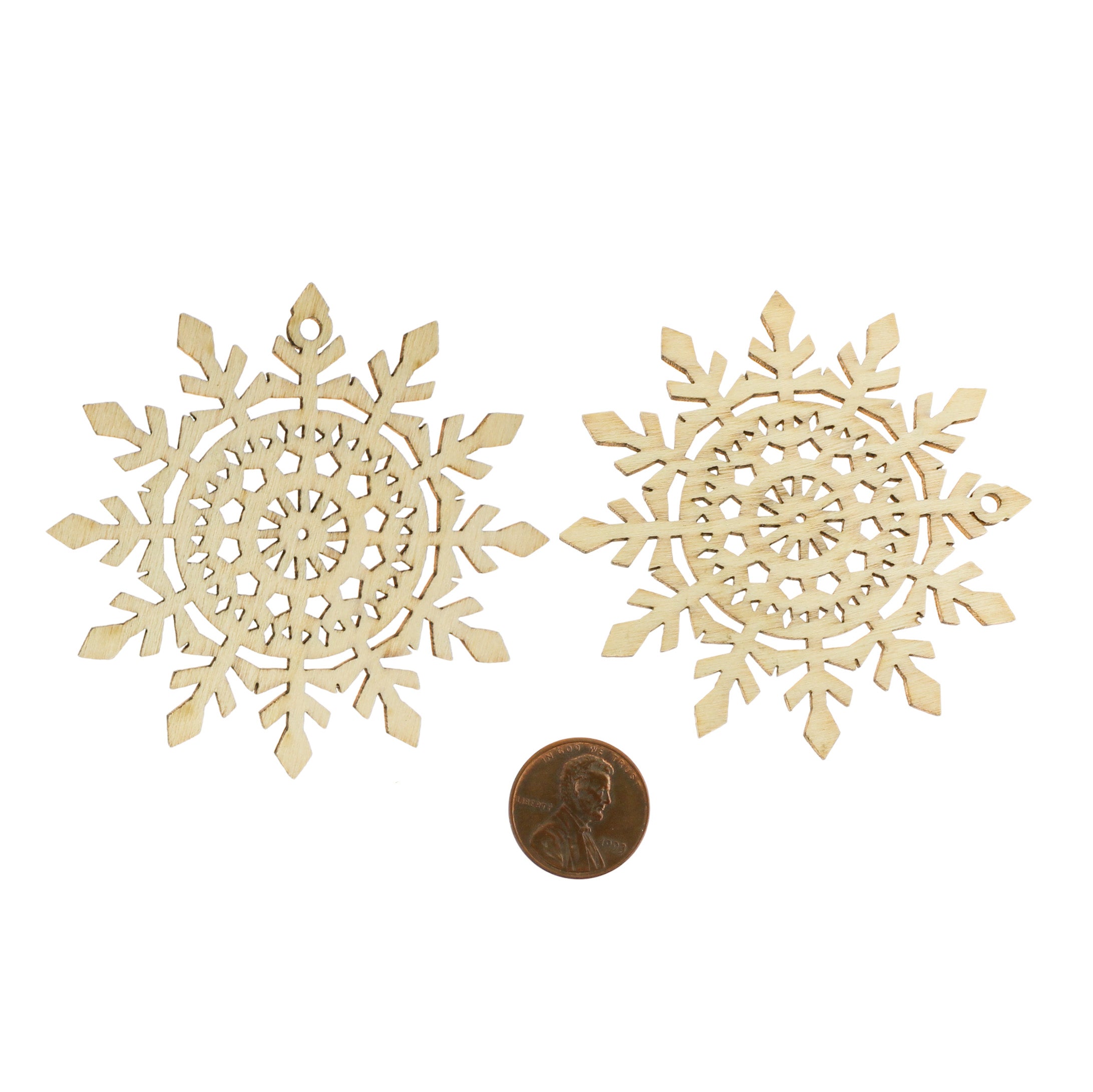 4 Snowflake Natural Wood Charms 67mm - WP476