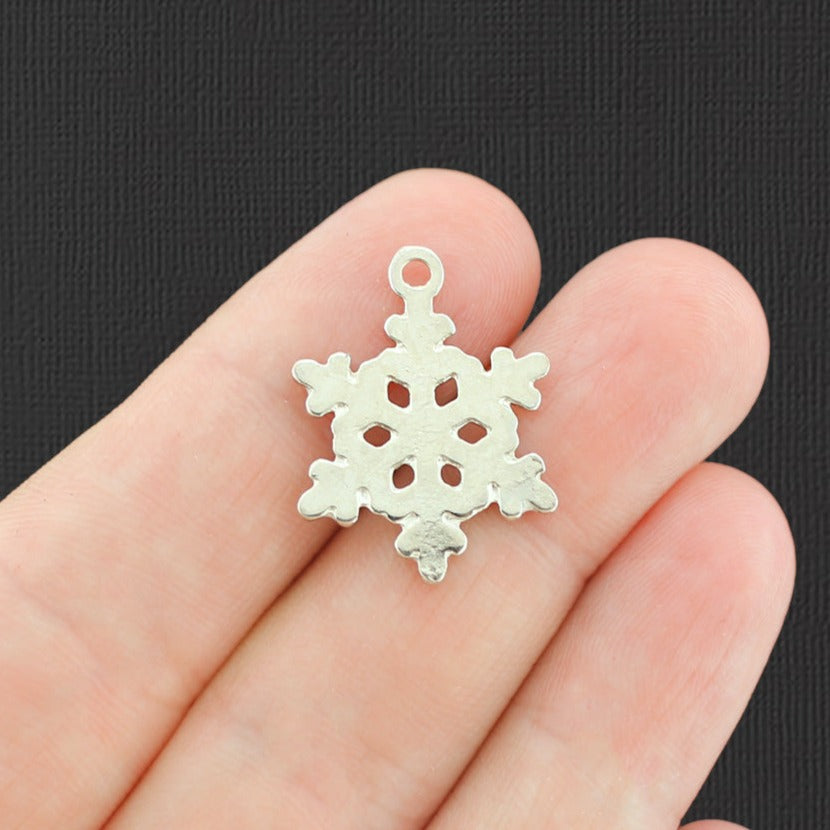 4 Snowflake Silver Tone Enamel Charms - E775