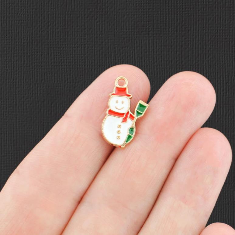 4 Snowman Gold Tone Enamel Charms - E804