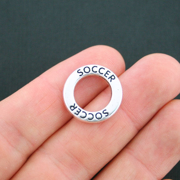 4 Soccer Antique Silver Tone Charms 2 Sided - SC4923