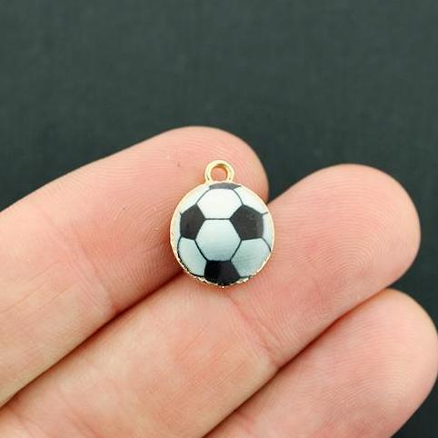 4 breloques en émail doré ballon de football - E726
