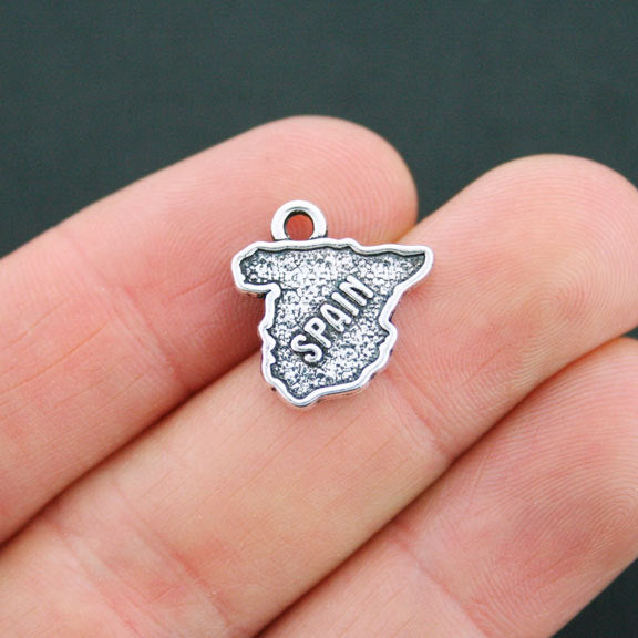 4 Spain Map Antique Silver Tone Charms 2 Sided - SC5193