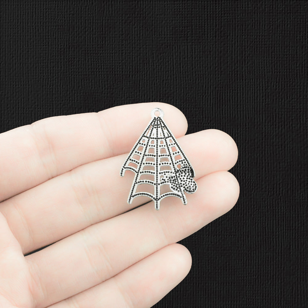 4 Spiderweb Antique Silver Tone Charms - SC1557