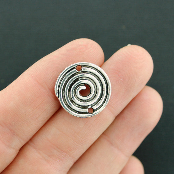 4 Spiral Connector Antique Silver Tone Charms 2 Sided - SC7615