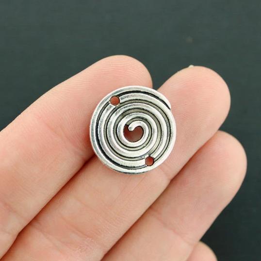 4 breloques spirale connecteur ton argent antique 2 faces - SC7615