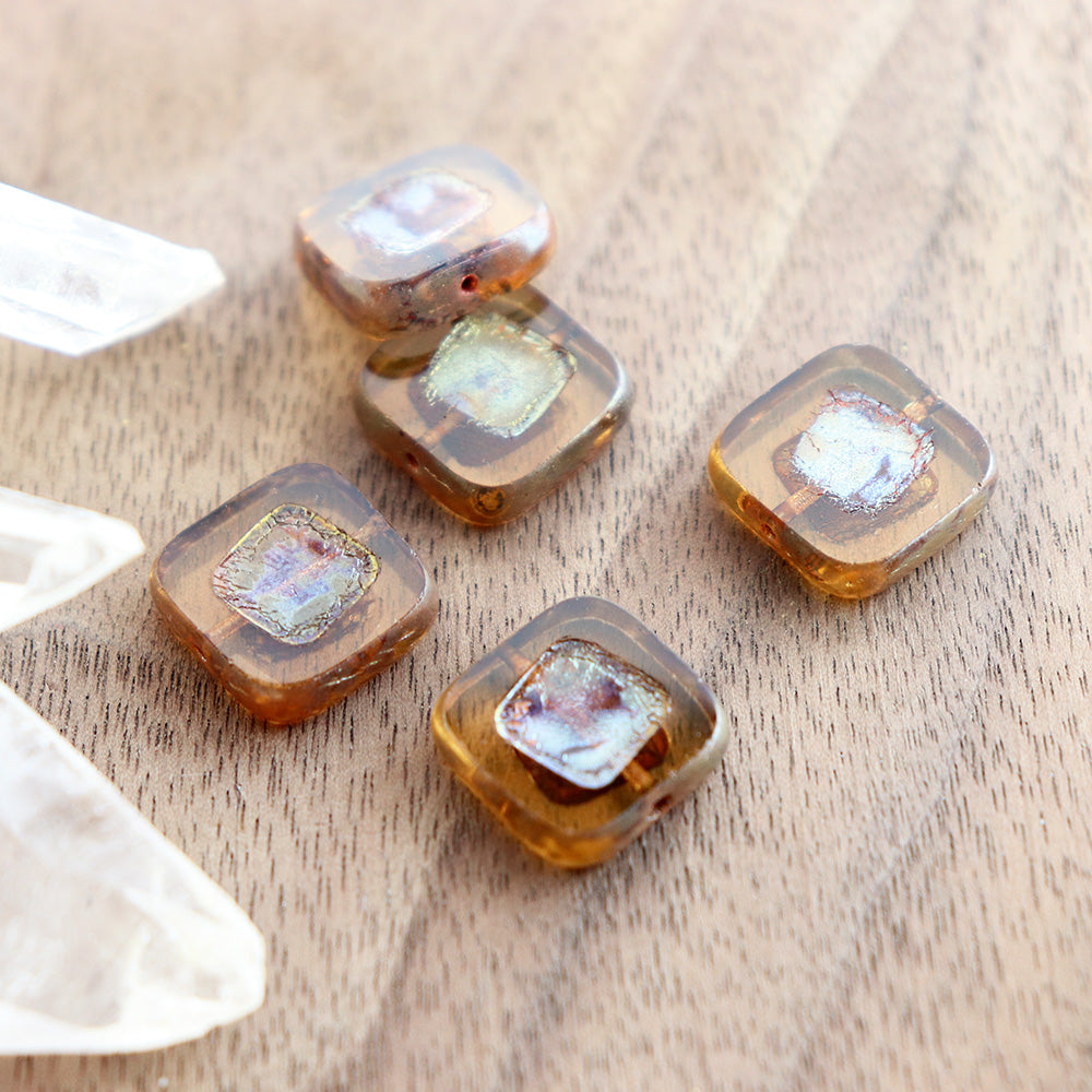 4 Square Czech Table Cut Glass Beads - Ombre - 14mm - Choose Your Color!