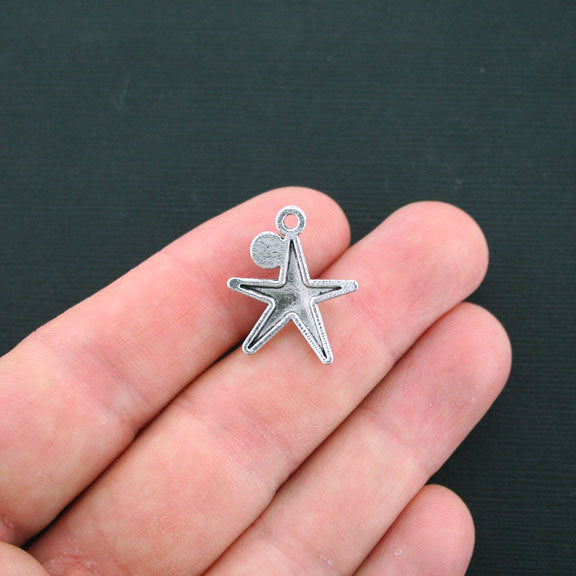 4 Starfish Antique Silver Tone Charms With Inset Imitation Pearl - SC3222