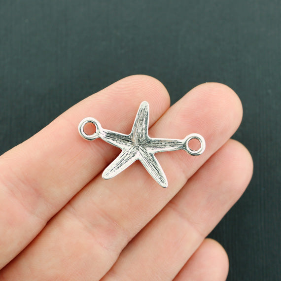 4 Starfish Connector Antique Silver Tone Charms - SC2208
