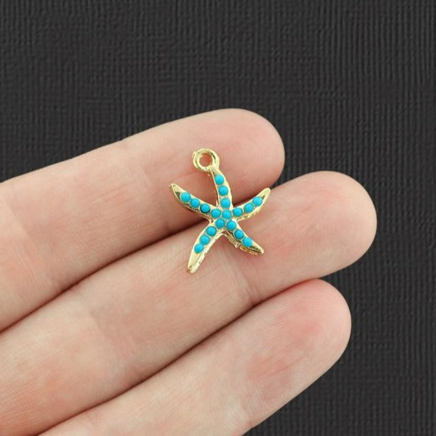 4 Starfish Gold Tone Enamel Charms - GC1063