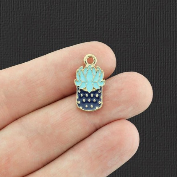 4 Succulent Plant Gold Tone Enamel Charms - E624