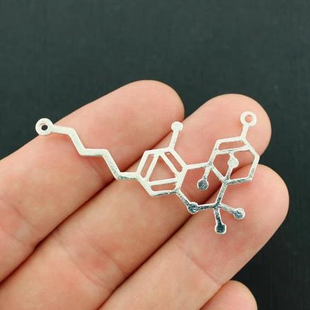 4 THC Molecule Connector Silver Tone Charms 2 faces - SC7859
