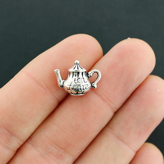 4 Tea Pot Antique Silver Tone Charms 3D - SC1907